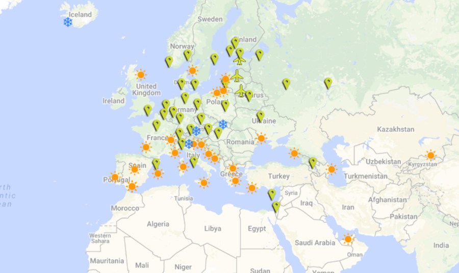 Карта напрямків airBaltic